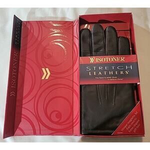 Mens ISOTONER Black Leather Cashmere Lined Gloves XL Gift Box Set